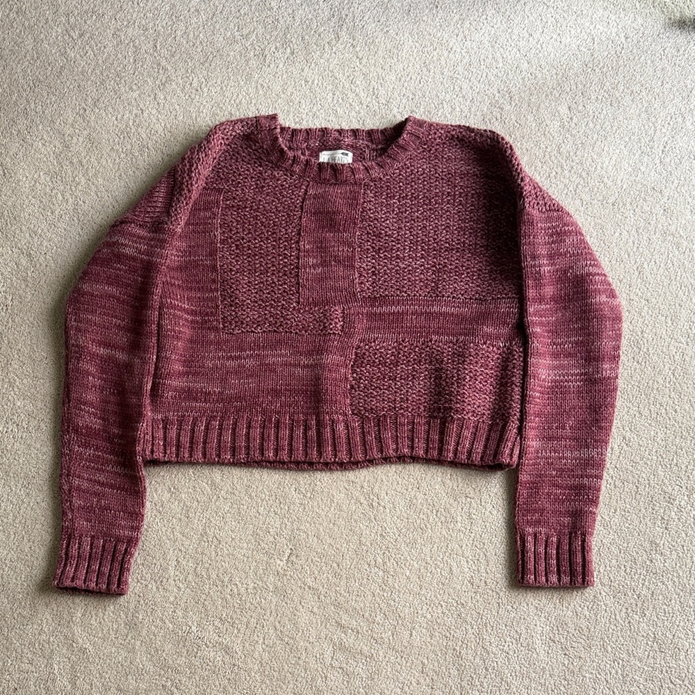 La Hearts Patchwork Cropped Crewneck Sweater - Dusty Rose Size Small
